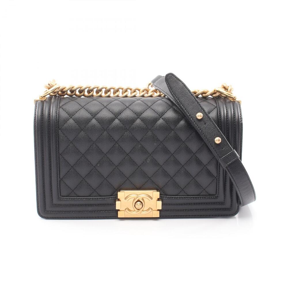 Chanel Boy Shoulder Bag Caviar Skin Grained Calf Black